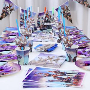 Fortnite Theme Birthday Decoration Cake Stand Paper Cup Tray Tableware Set Supplies Party Accessories Birthday Background Cloth 1